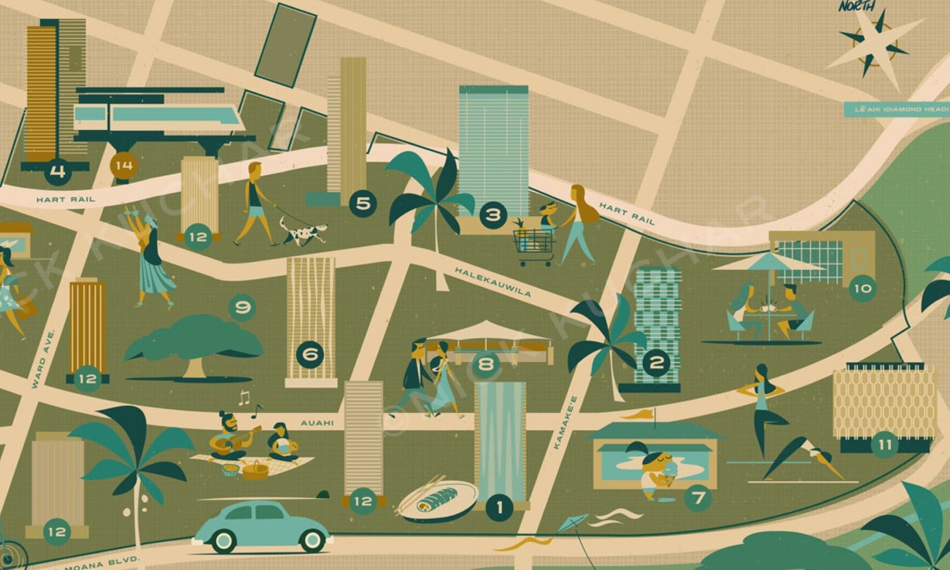 Nick Kuchar Vintage Map Illustration for Ward Village