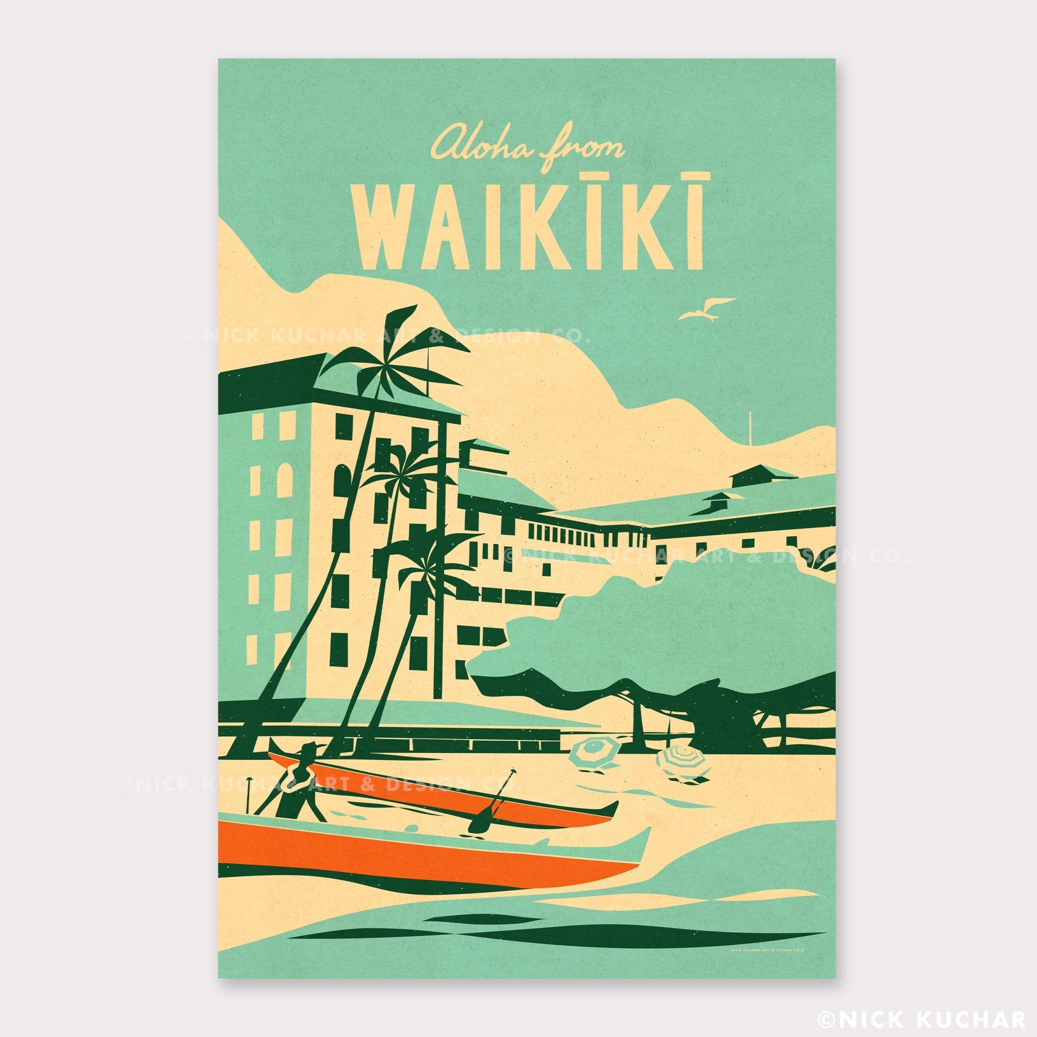 Aloha from Waikiki- 12x18 Hawaii Travel Print