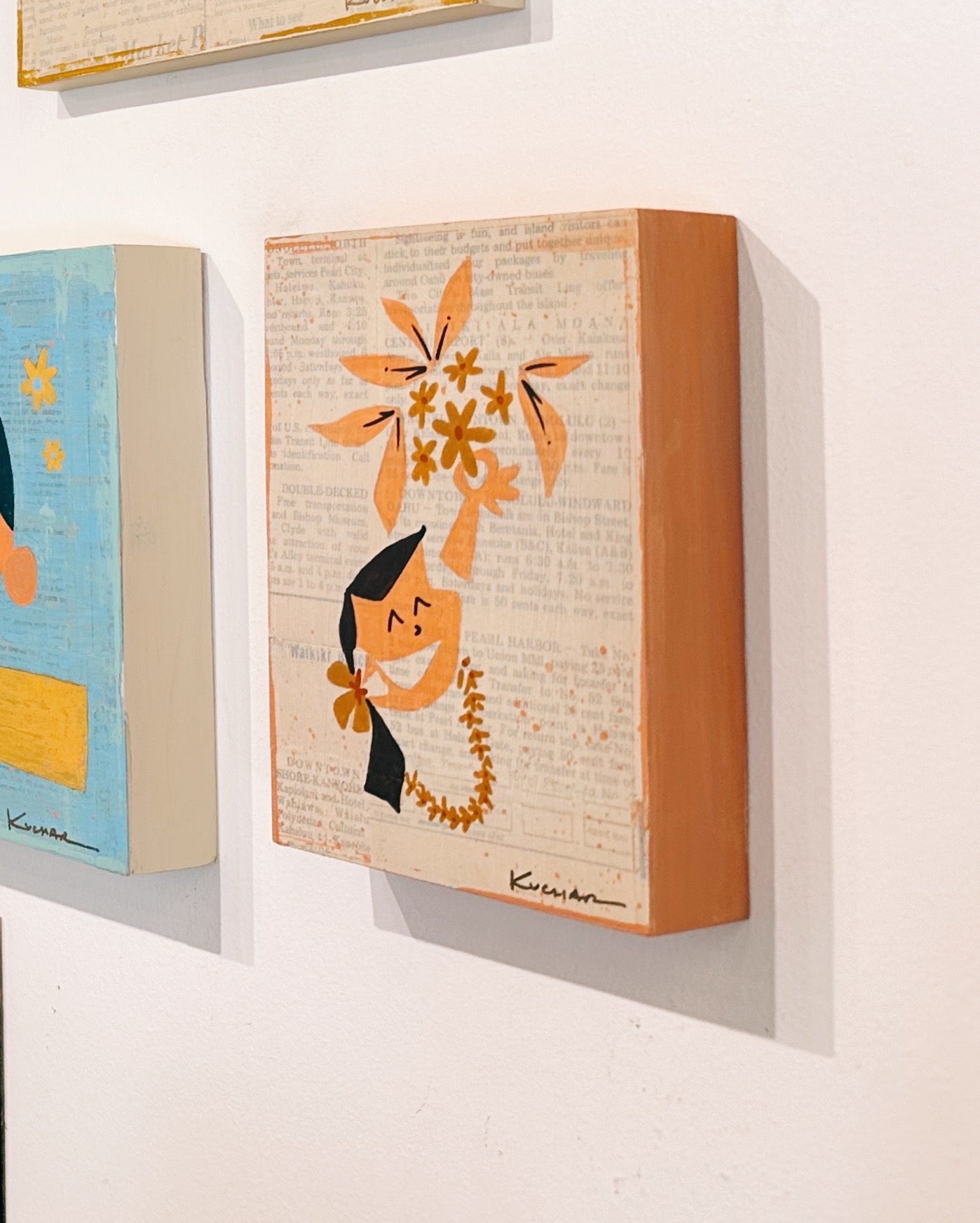 child plumeria picking art original by nick kuchar in pink