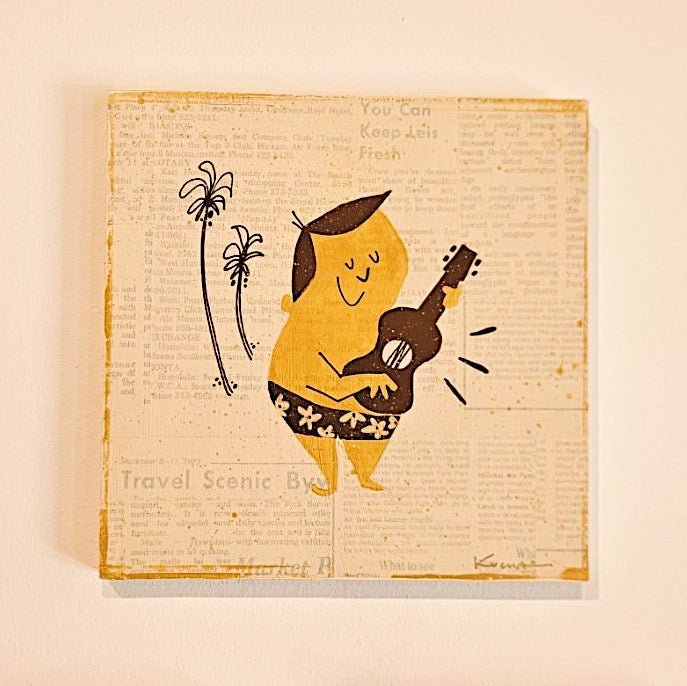 child playing ukulele art original by nick kuchar yellow