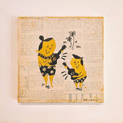 family playing ukulele art original by nick kuchar yellow