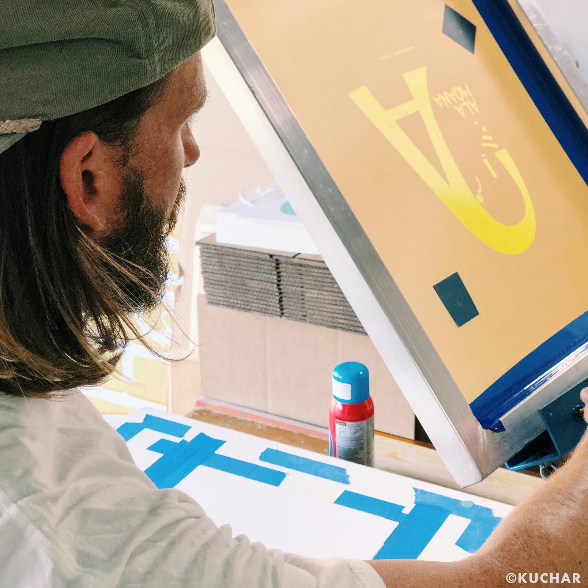Nick Kuchar Surf Artist Screen Printing in Studio