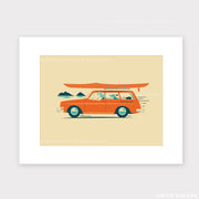 Canoe Wahine Hawaii Paddling Screen Print with vintage car by Nick Kuchar Shop