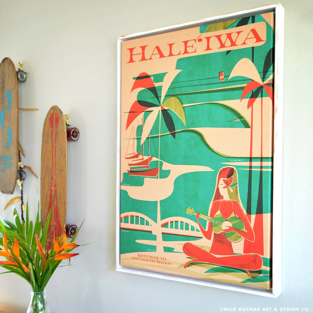 Canvas Wrap Giclee Floating White Frame Haleiwa Oahu Nick Kuchar