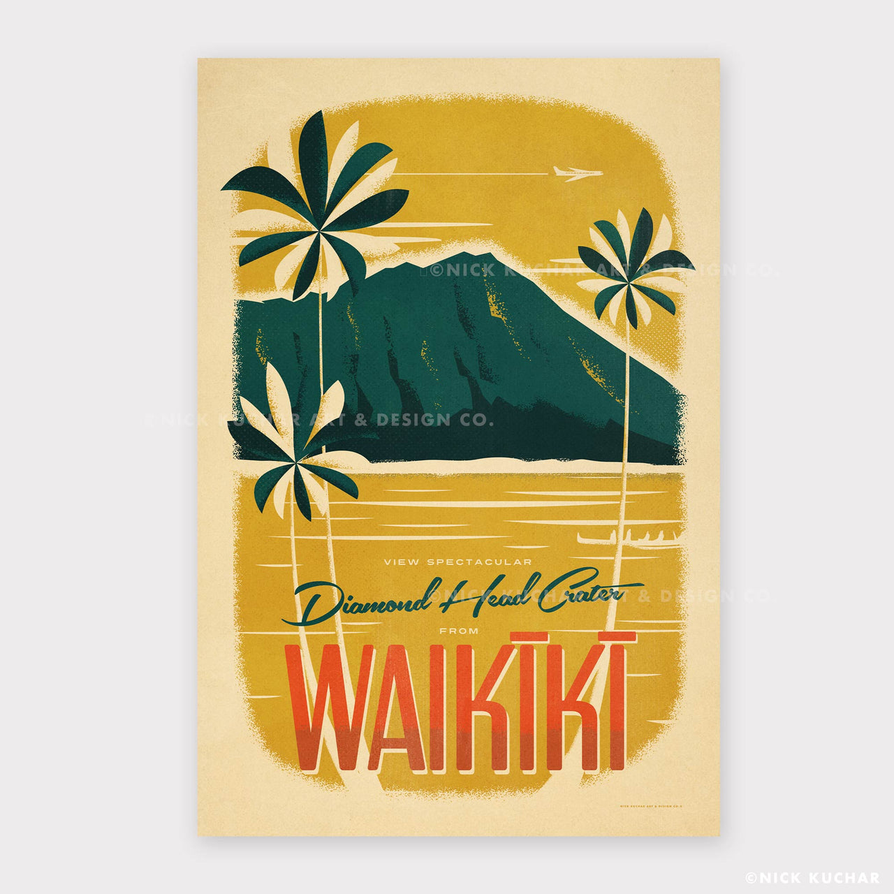 Diamond Head Crater Hawaii Retro Travel Print