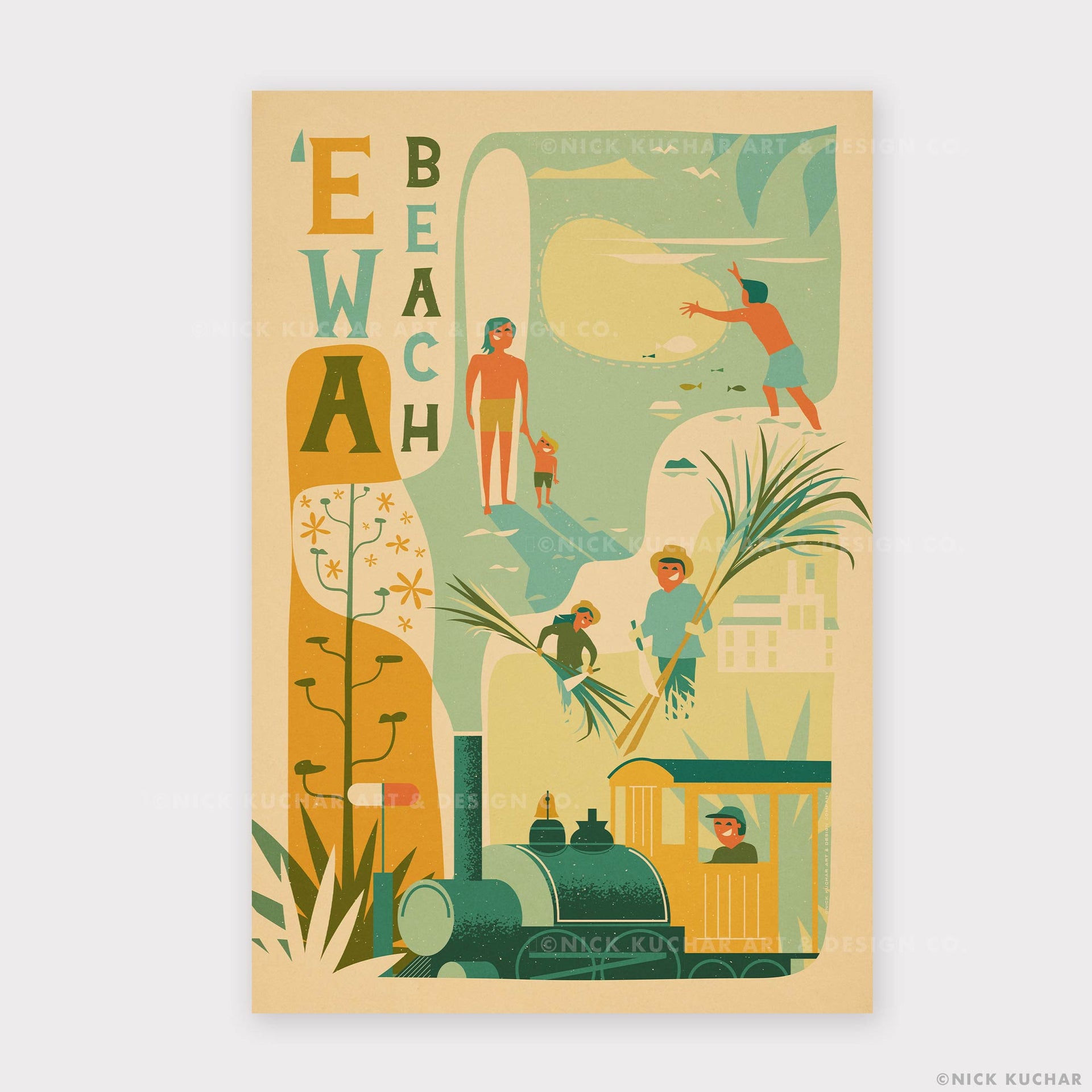 Ewa Beach Oahu Retro Hawaii Travel Print