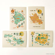 Greeting Card Hawaiian Island Maps Maui Big Island Oahu Kauai