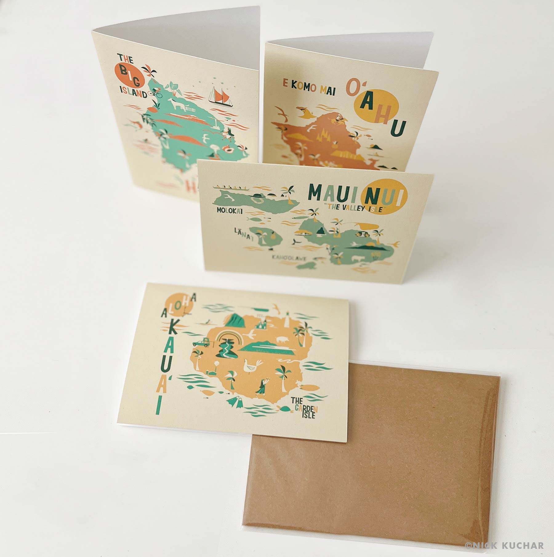 Greeting Card Hawaiian Island Maps Maui Big Island Oahu Kauai
