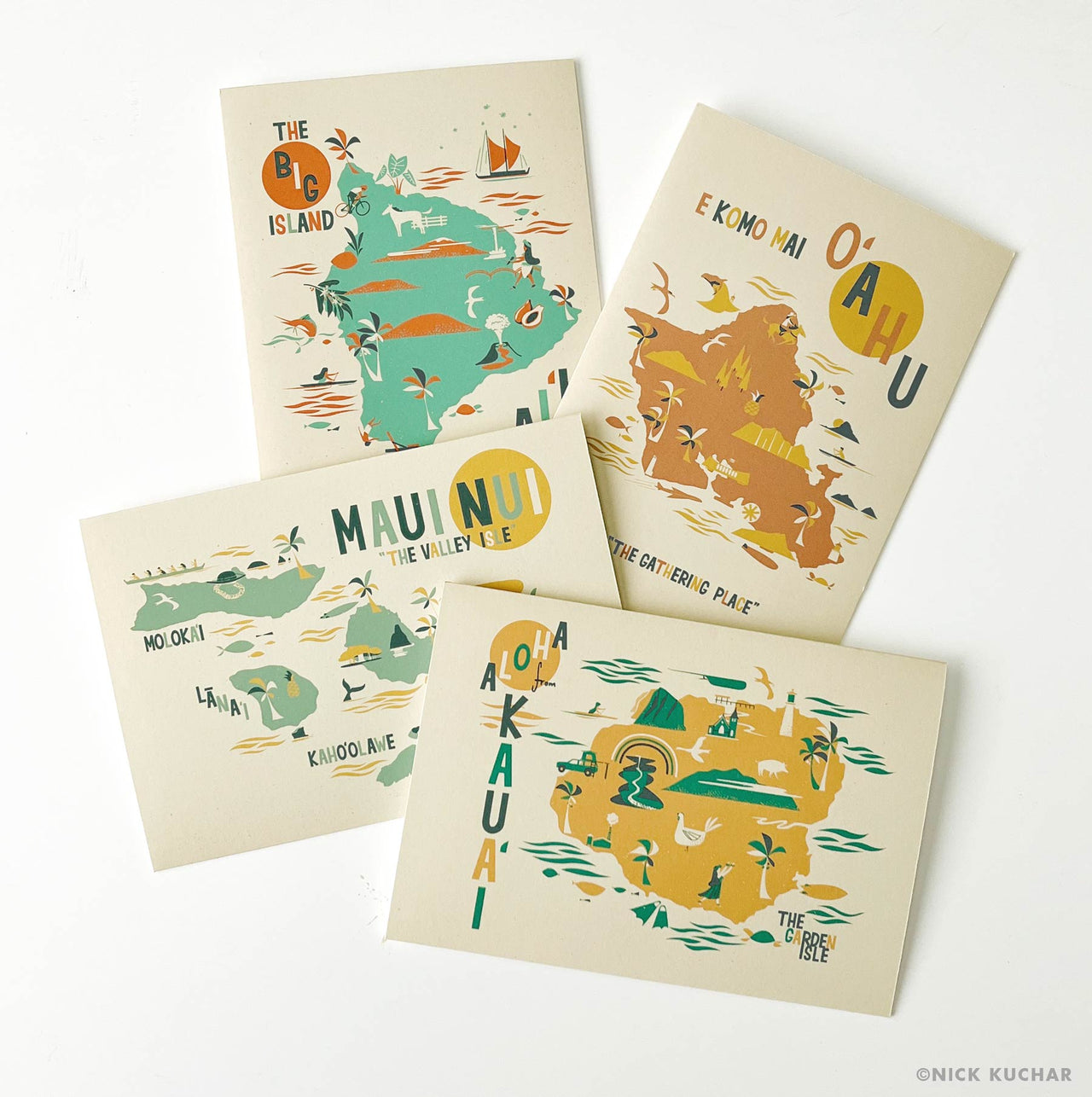 Greeting Card Hawaiian Island Maps Maui Big Island Oahu Kauai