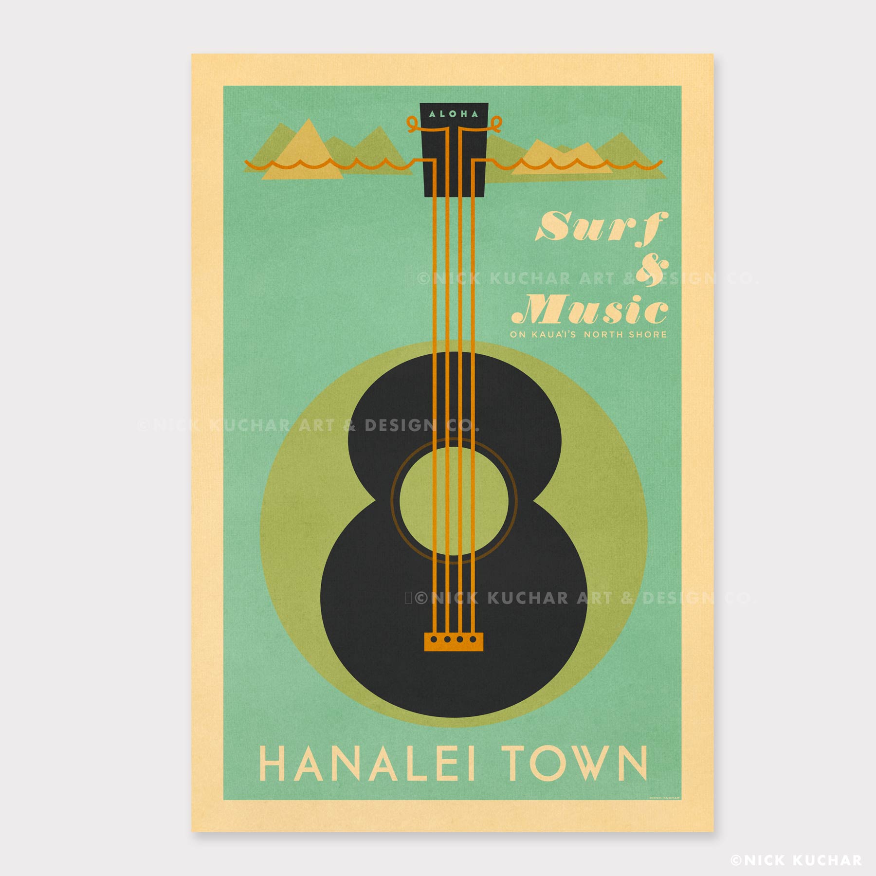 hanalei kauai retro hawaii travel print poster