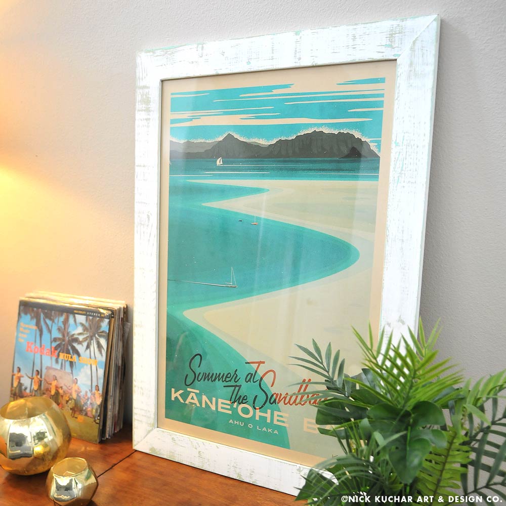 Whitewash handmade frame kaneohe sandbar Oahu by Nick Kuchar