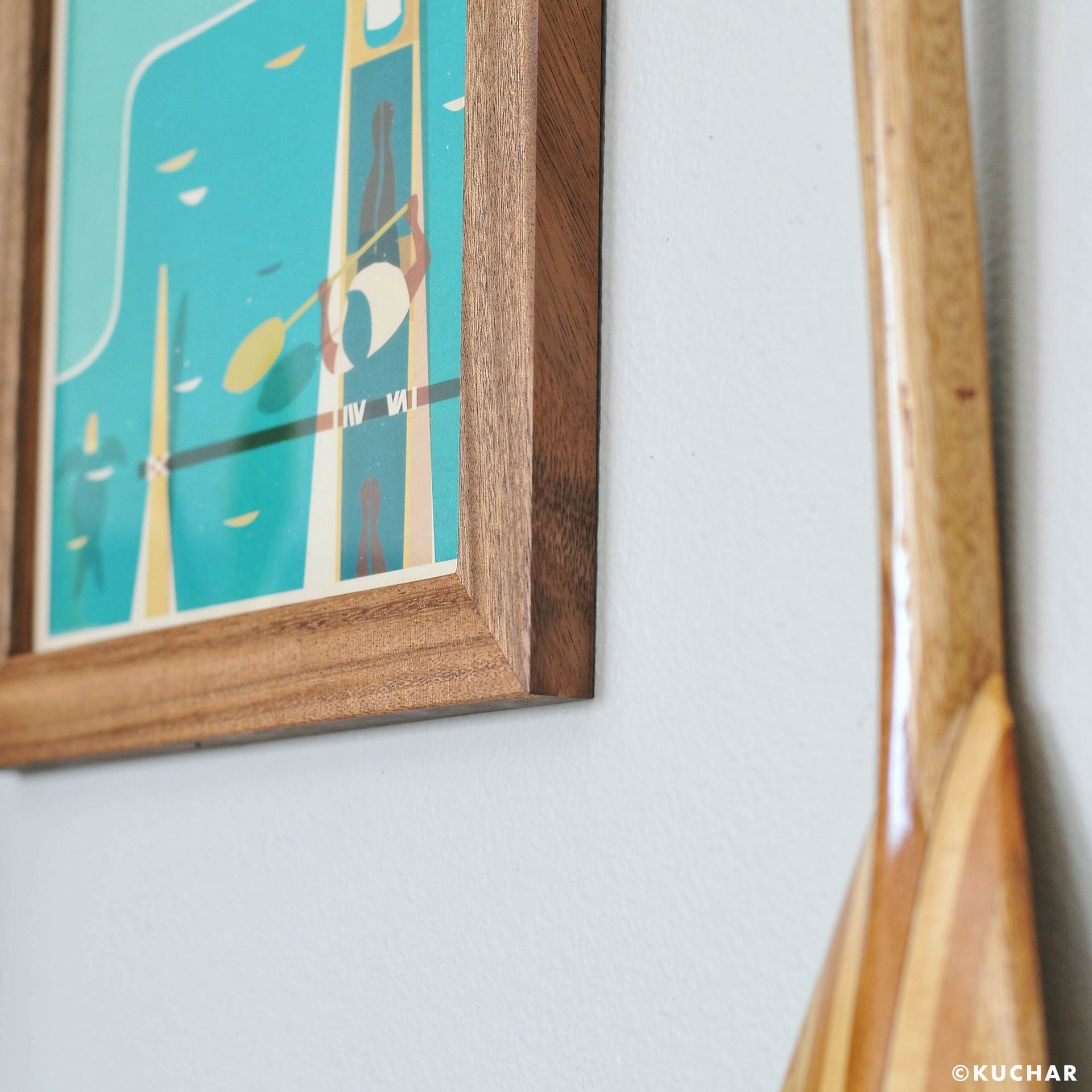 Monkeypod handmade frame Waimanalo Bay Oahu Print by Nick Kuchar
