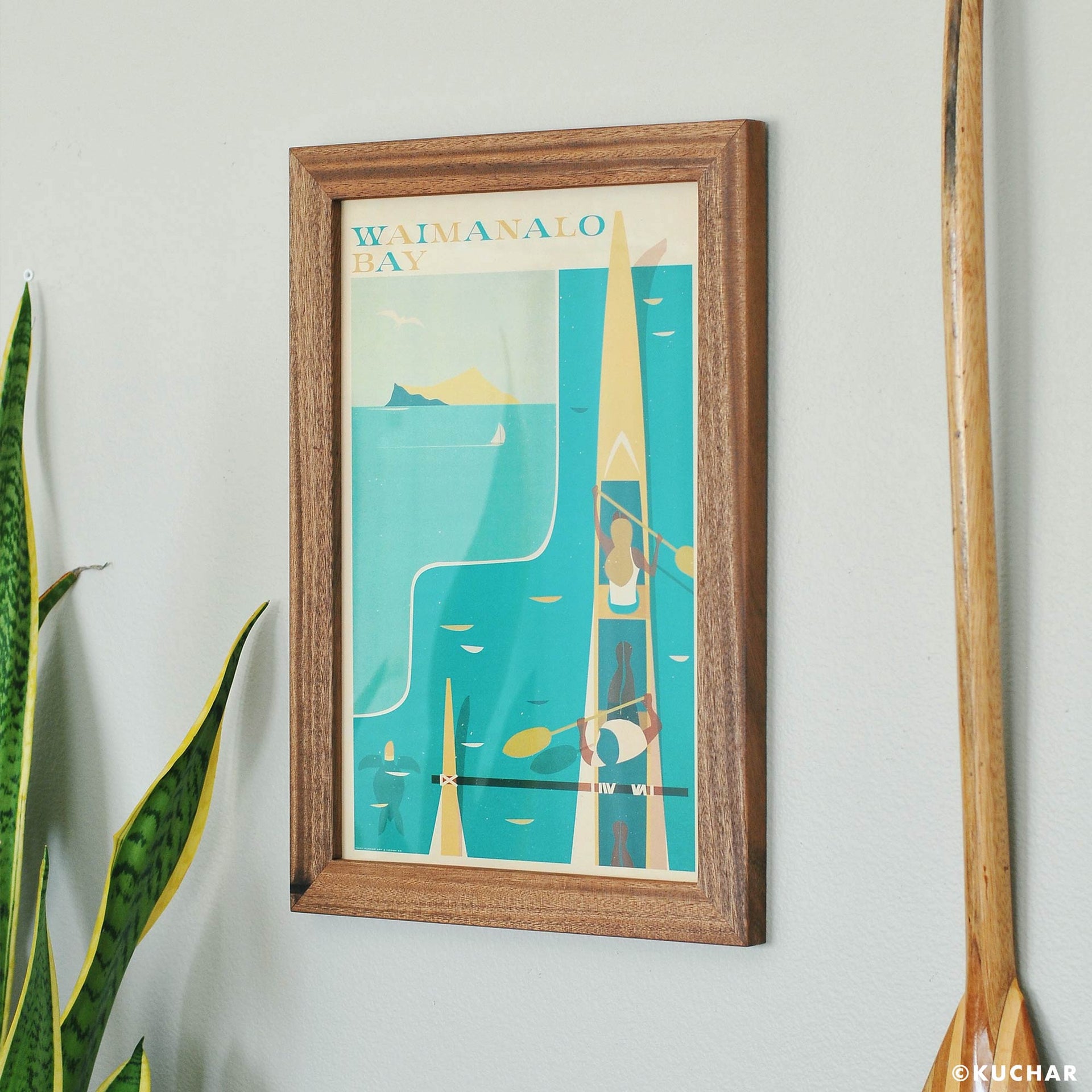 Monkeypod handmade frame Waimanalo Bay Oahu Print by Nick Kuchar