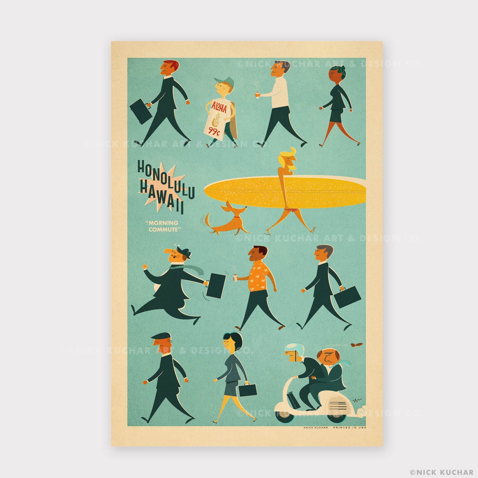 Honolulu Morning Commute Retro Hawaii Travel Print