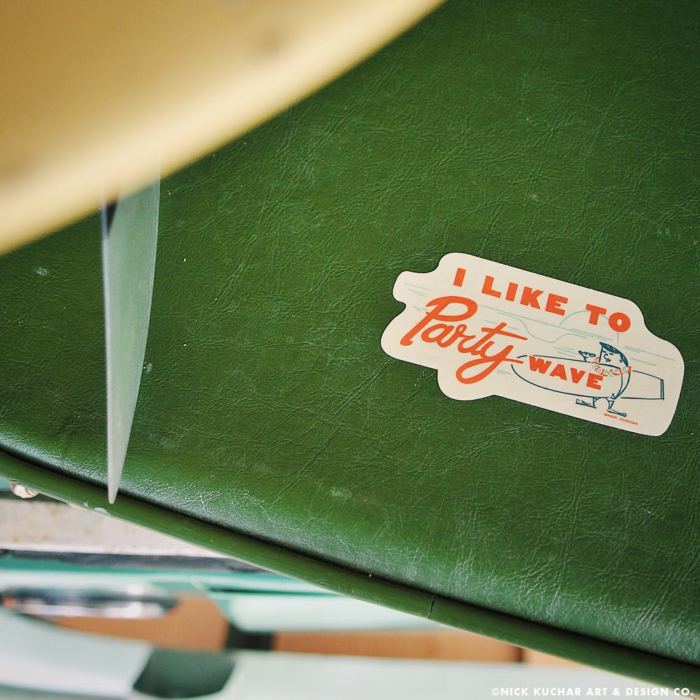 Hawaii I like to party wave sticker by Nick Kuchar