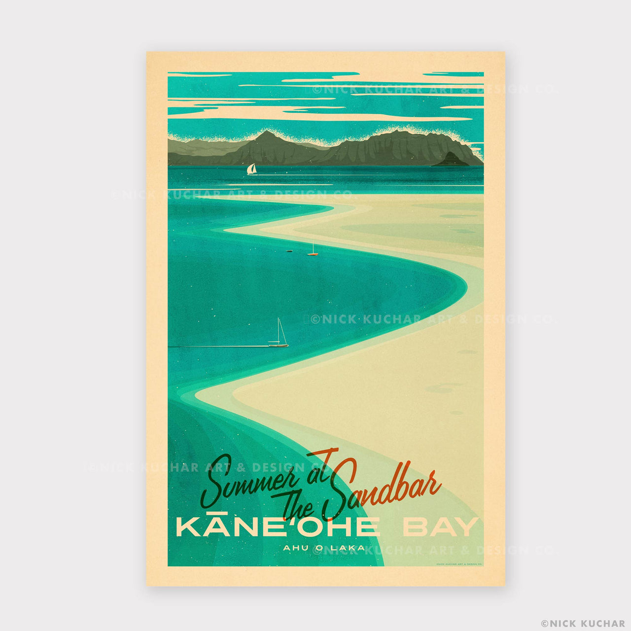 Kaneohe Bay Sandbar Retro Hawaii Print