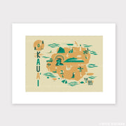 Kauai Map Hawaii Matted Screen Print