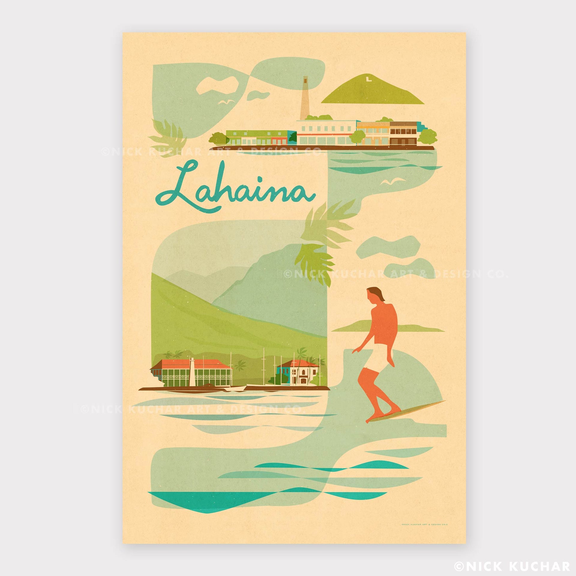 Lahaina Maui Art Print featuring Front Street, surfing and pioneer inn - Nick Kuchar Shop
