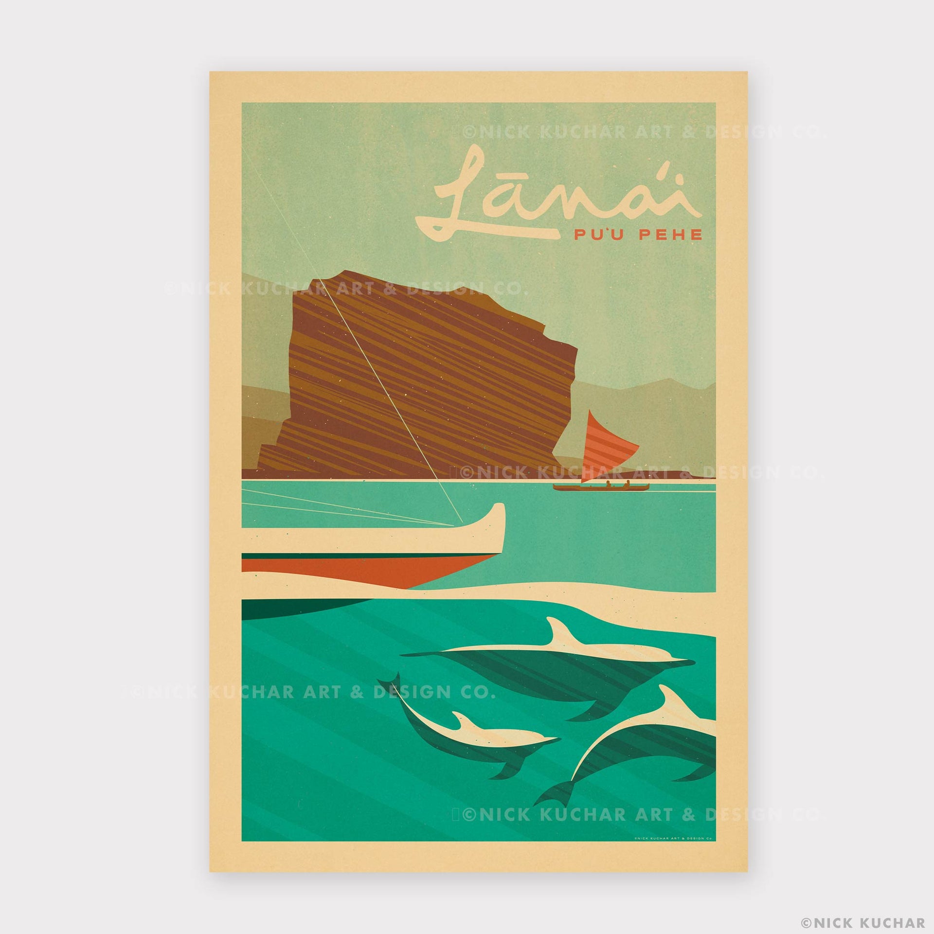 Lanai Puu Pehe Hawaii Retro Travel Print