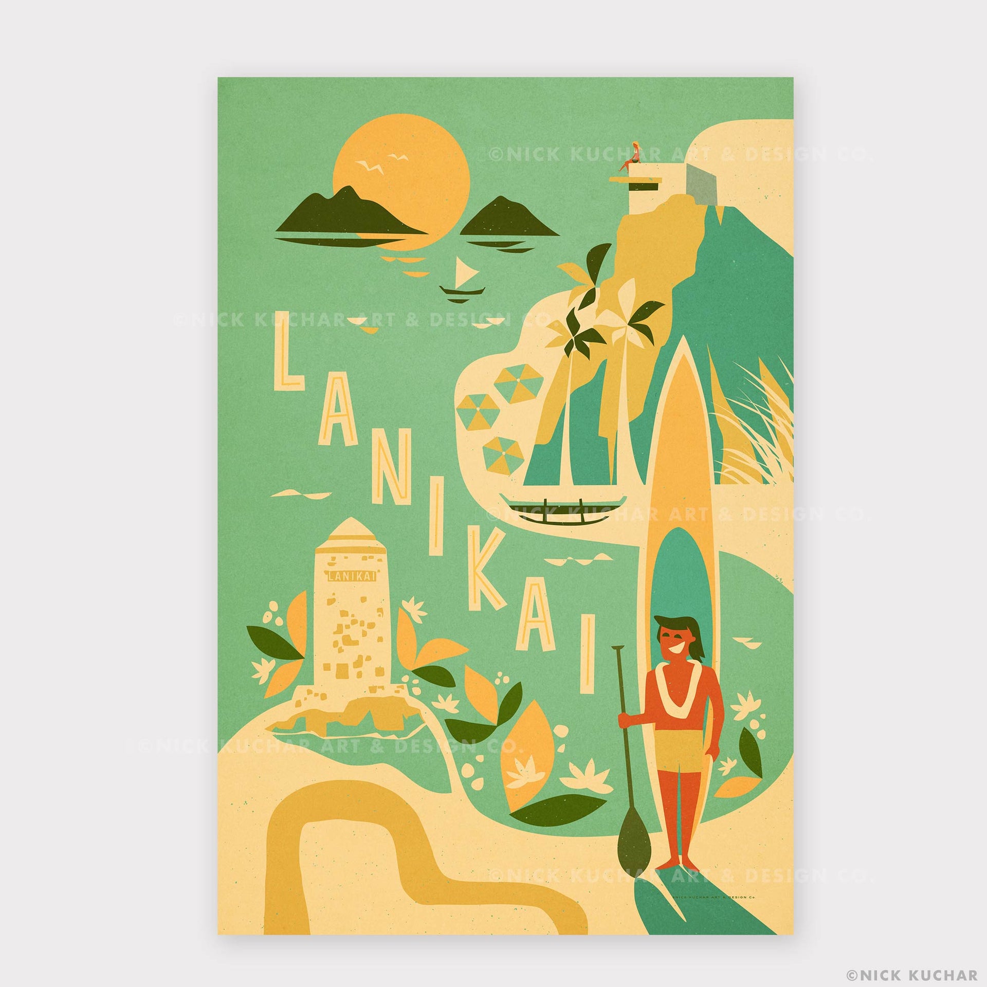 Lanikai Retro Hawaii Travel Print