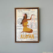 Make Lei original mixed media painting handmade monkeypod floating frame by Nick Kuchar