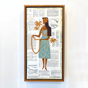 Make Lei original mixed media painting handmade monkeypod floating frame by Nick Kuchar