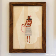 Make Lei original mixed media painting handmade monkeypod floating frame by Nick Kuchar