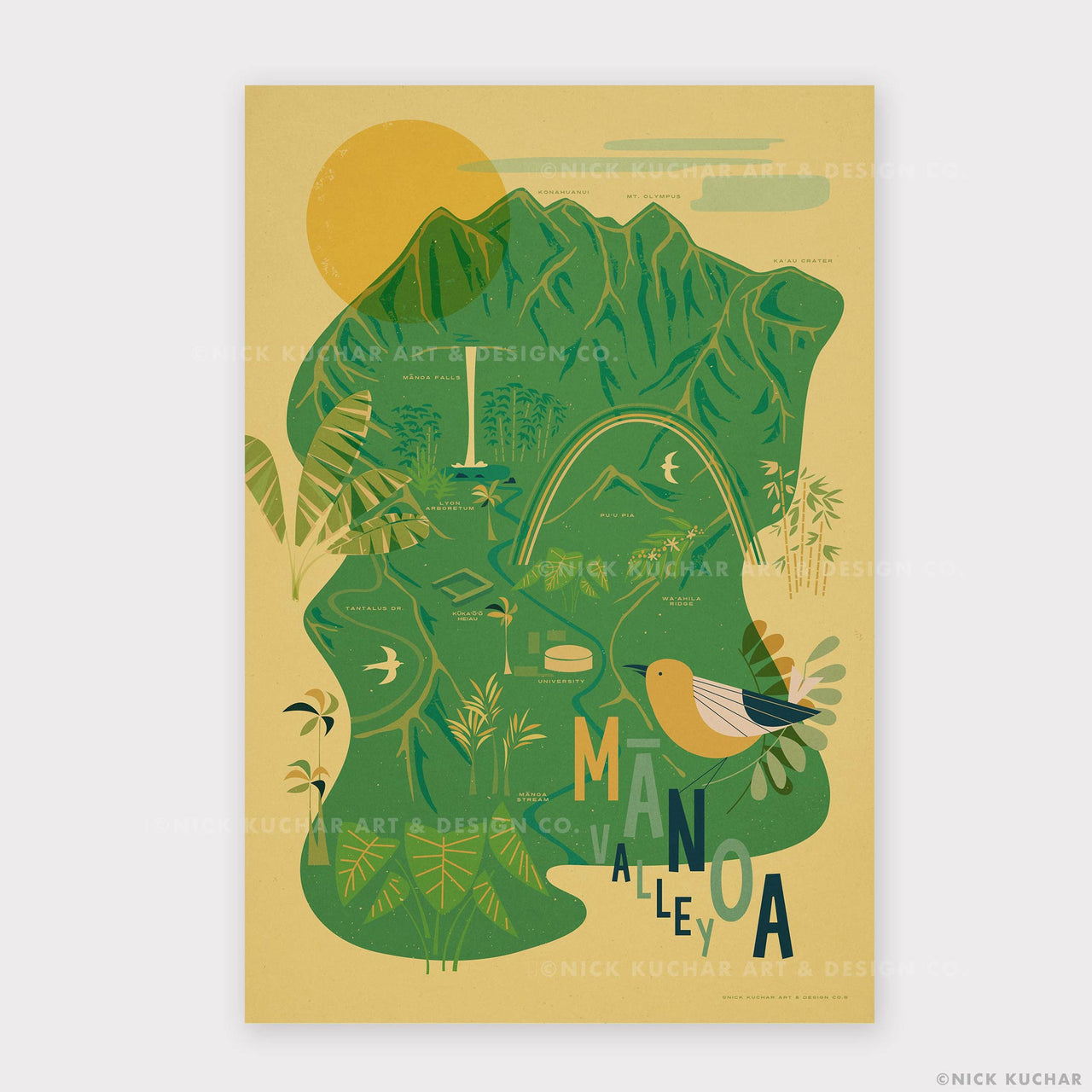 Manoa Valley Oahu Retro Travel Print