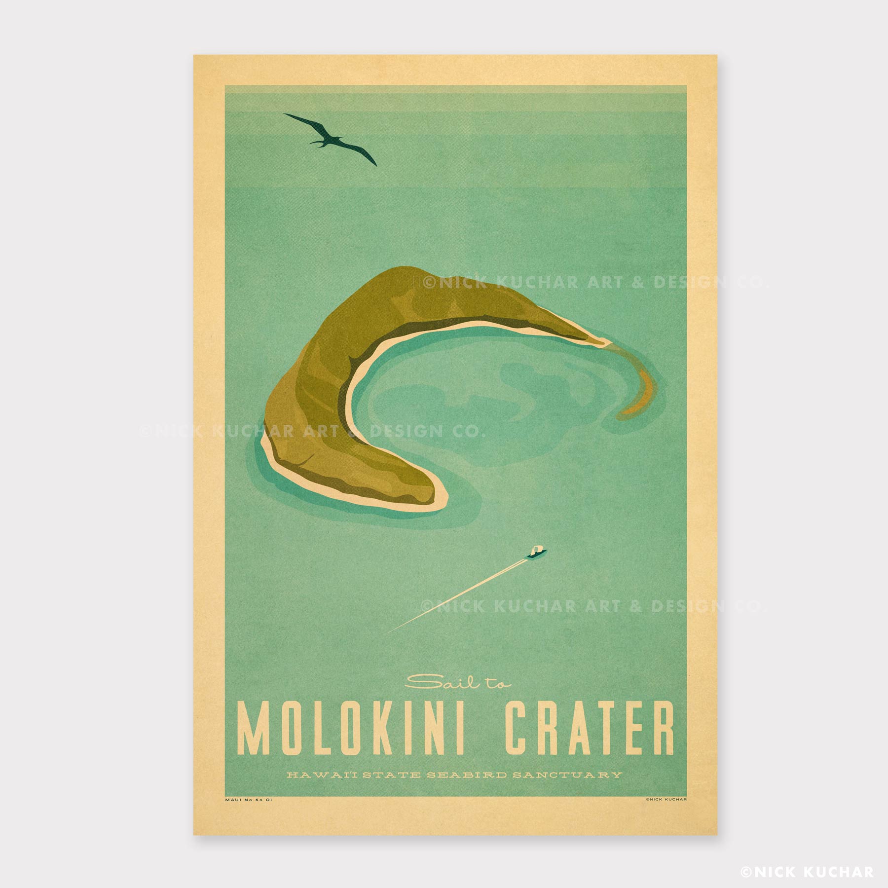 Molokini Crater Retro Hawaii Sailing and Snorkel Art Print