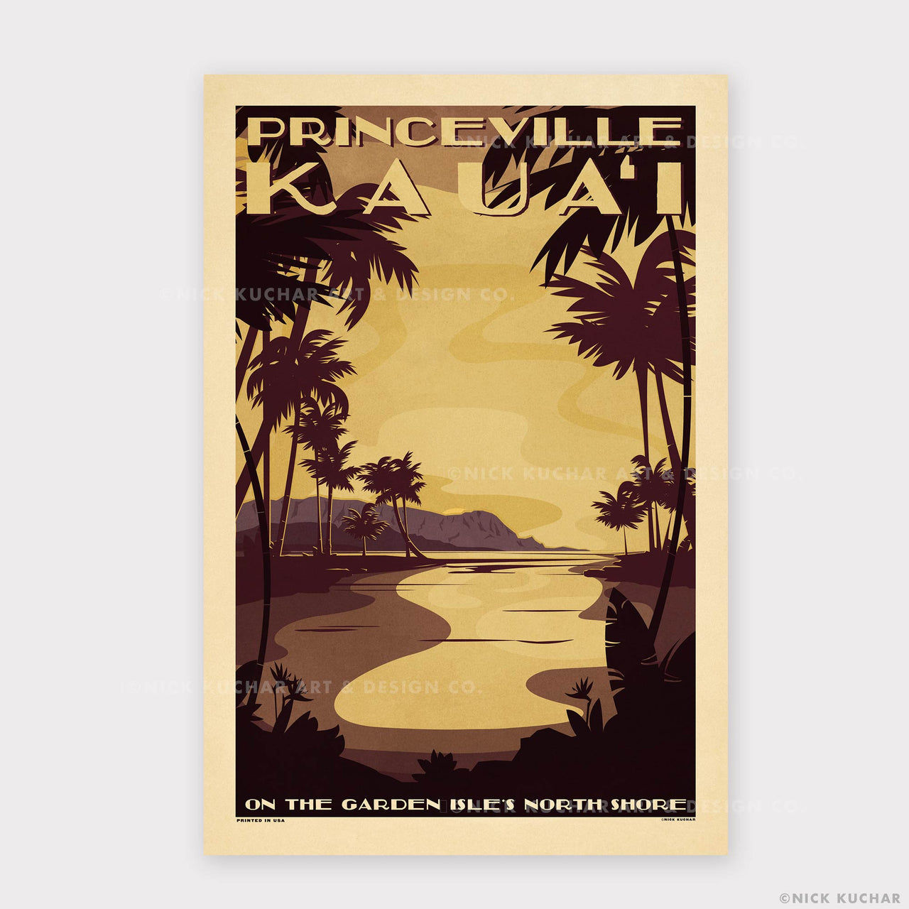 Princeville Kauai Retro Hawaii Travel Poster Print