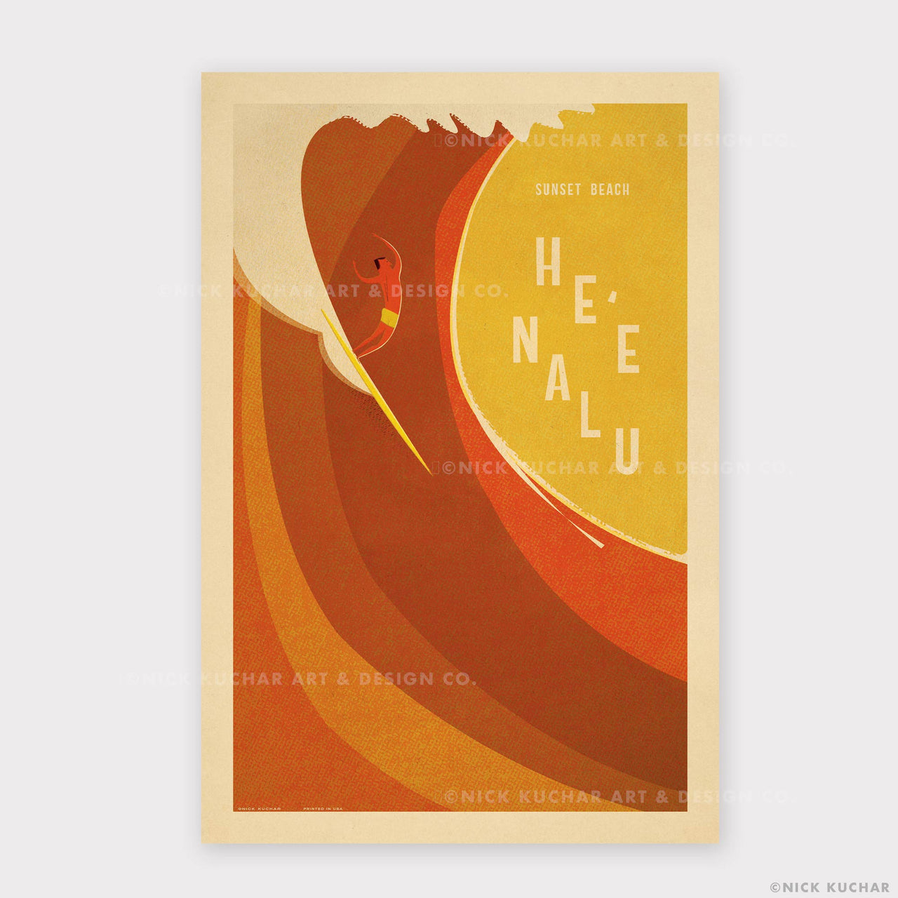 Hee Nalu Sunset Beach Retro Travel Print