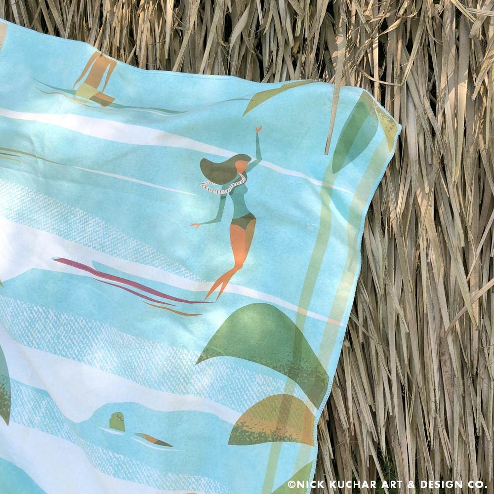 Surfer Towel Retro Hawaii Style "Kama‘aina" Microfiber Beach Towel