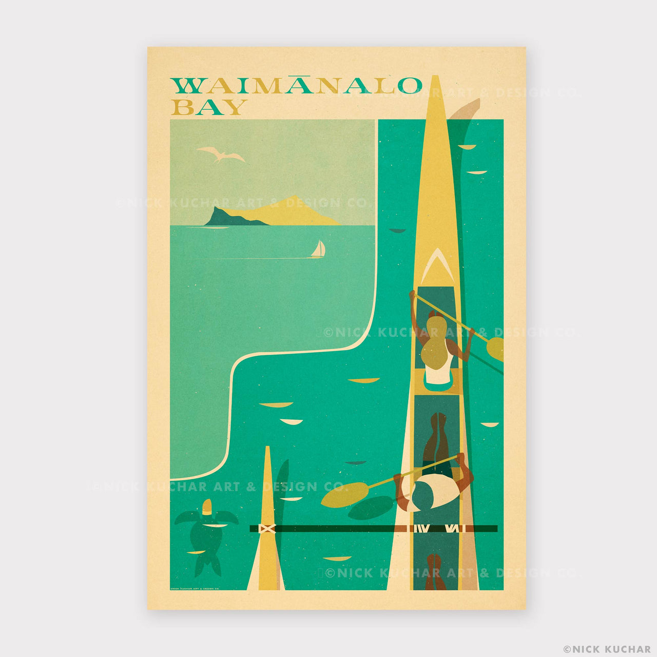 Waimanalo Bay Oahu Retro Hawaii Travel Print