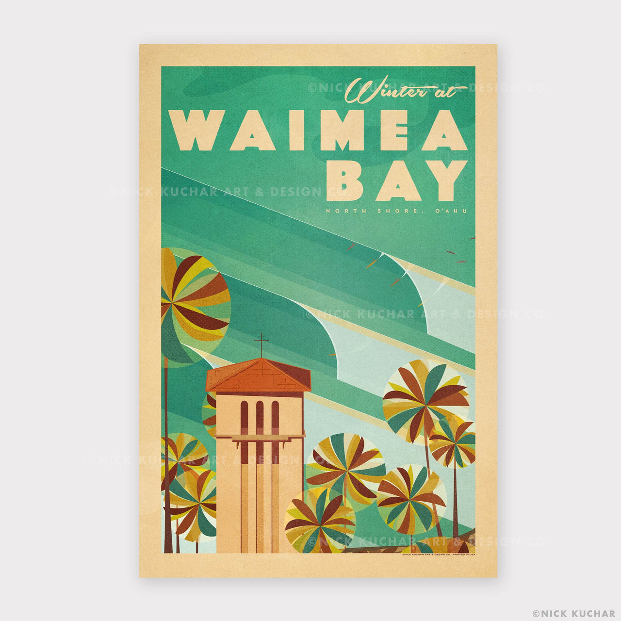 Waimea Bay North Shore Surfing Retro Hawaii Travel Print