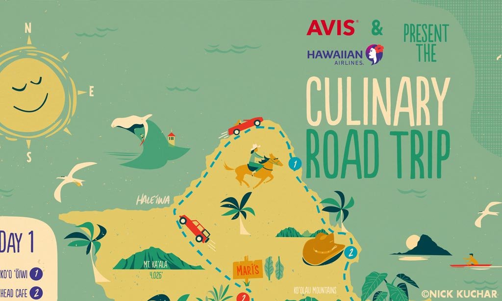 Hawaiian Airlines x Avis Culinary Road Trip Map