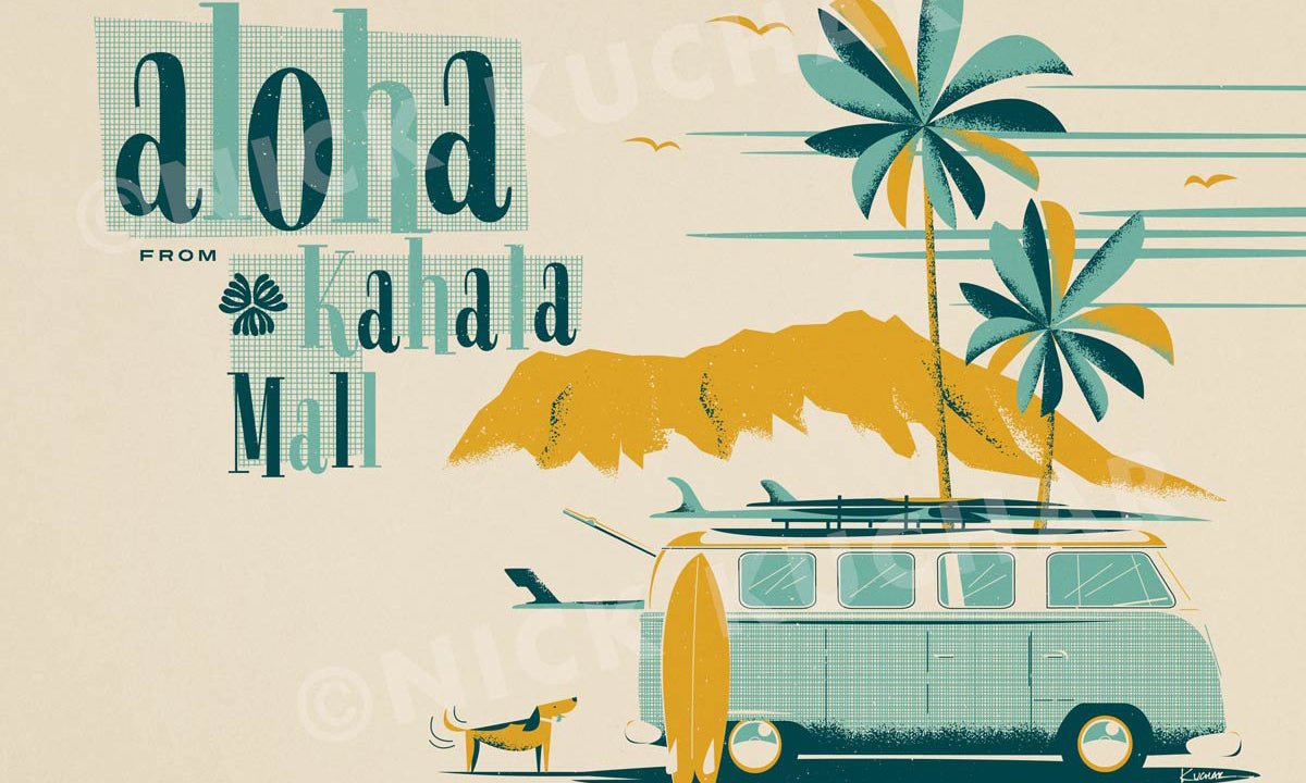 Nick Kuchar Vintage Hawaii Surf Illustration