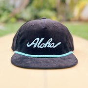 Aloha Script Snapback Corduroy Hat Black- Nick Kuchar Shop