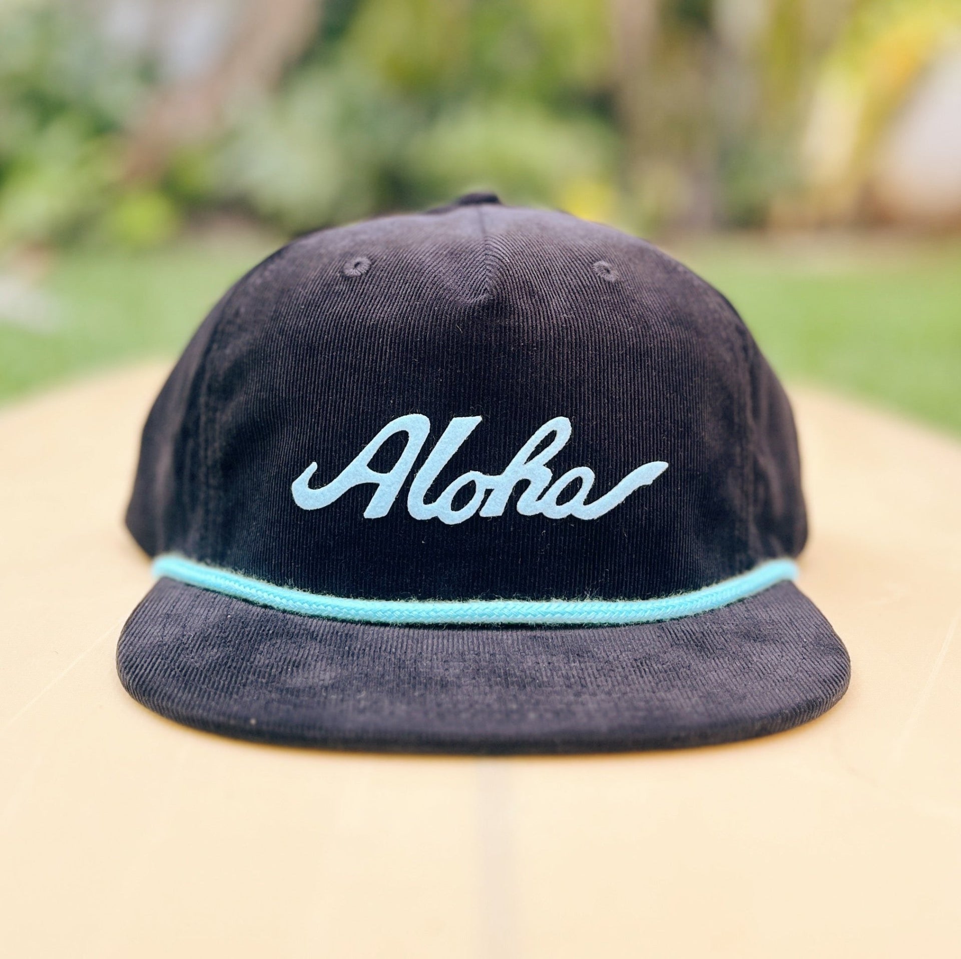 Aloha Script Snapback Corduroy Hat Black- Nick Kuchar Shop