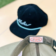 Aloha Script Snapback Corduroy Hat Black- Nick Kuchar Shop