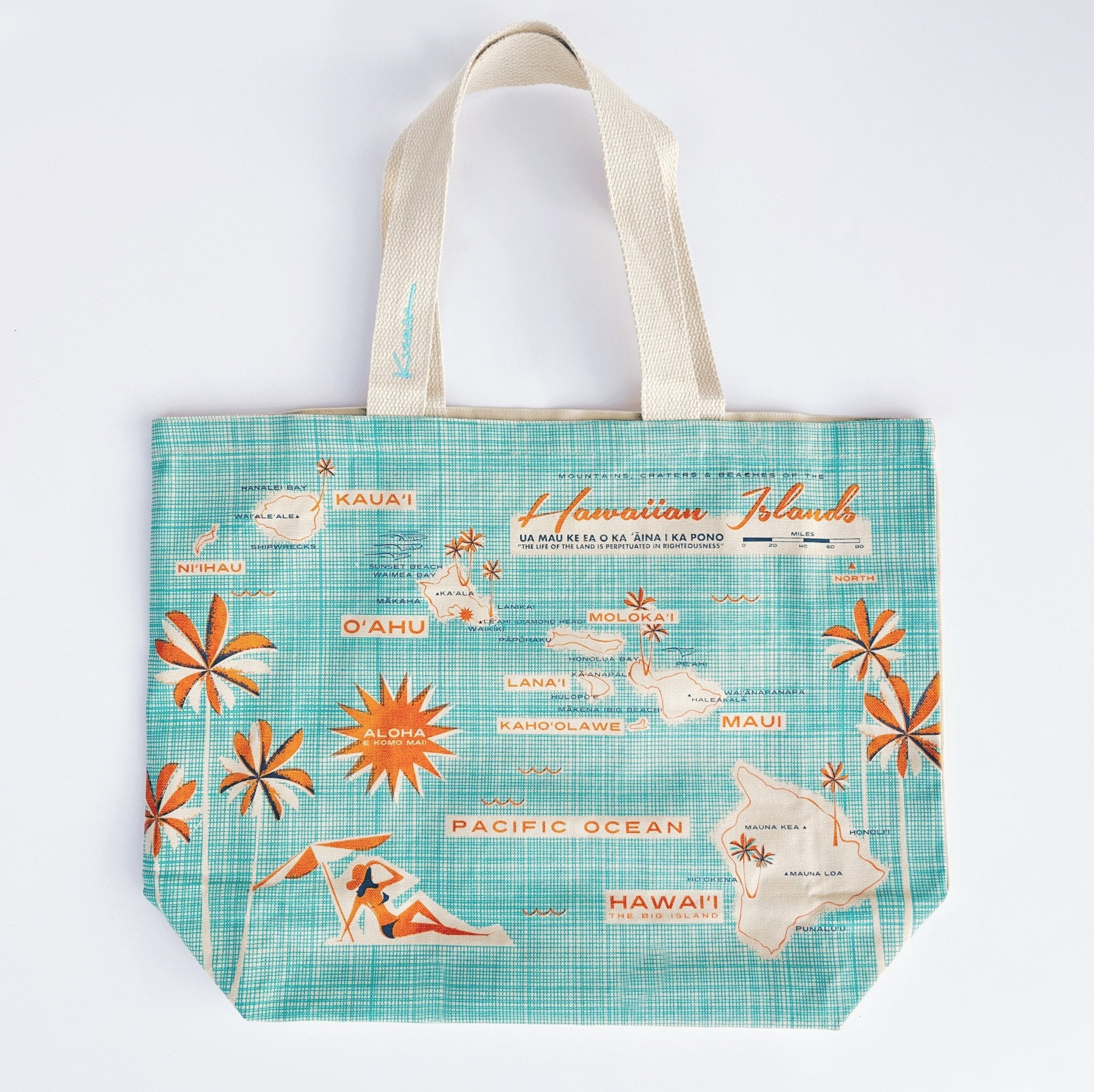 ハワイ　ニックカッチャー　キャンパストートバッグ Hawaiian Islands Map -Canvas Beach Tote Bag