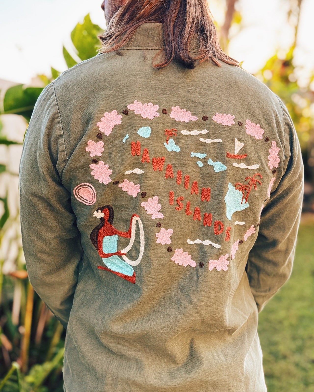 Hawaiian Islands Map - Vintage Chain Stitch Jacket