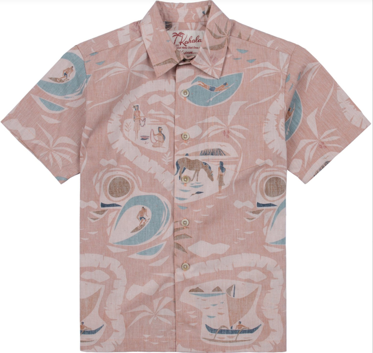 100% cotton broadcloth kids aloha shirt featuring Nick Kuchar's art, celebrating O‘ahu. Matched pocket. made in Hawaii.