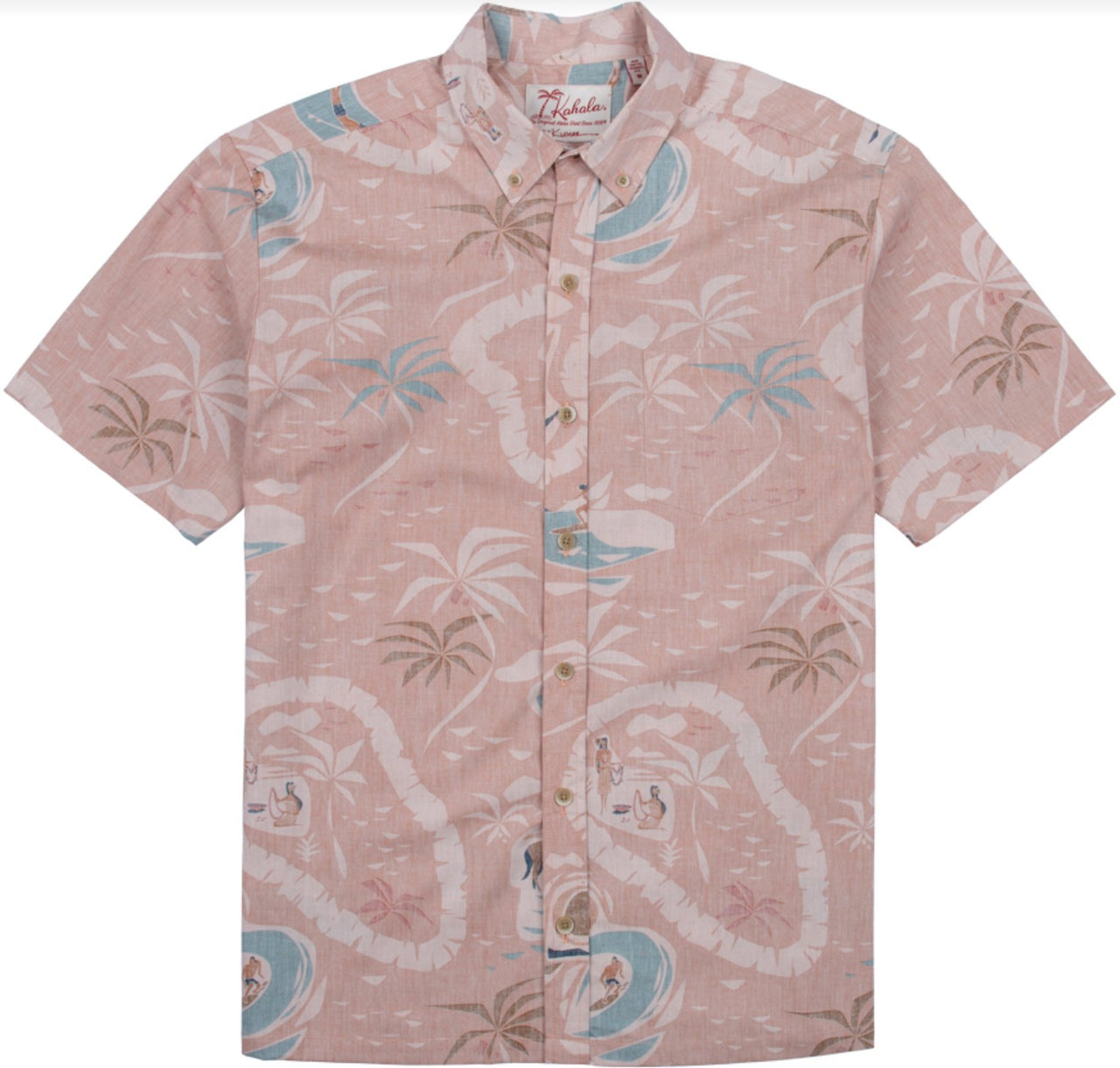 100% cotton broadcloth mens aloha shirt featuring Nick Kuchar's art, celebrating O‘ahu. Matched pocket. made in Hawaii.