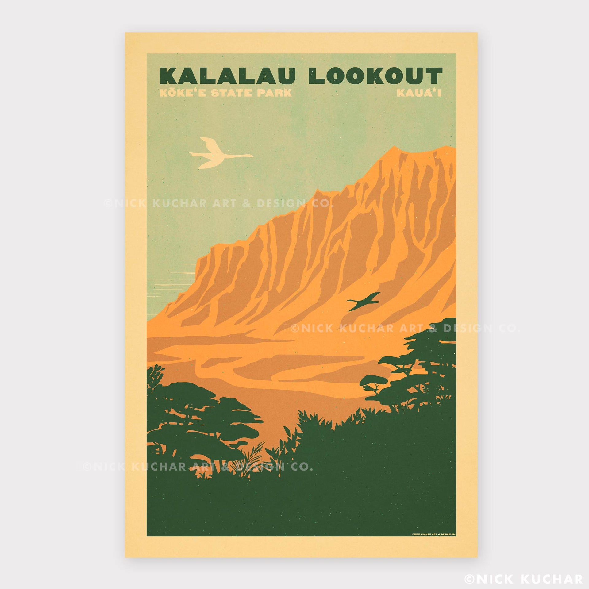 Kalalau Lookout Orange and Aqua Kauai Paper Print 