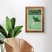 Framed Kona Manta Ray Hawai‘i Island art print displayed in modern coastal home