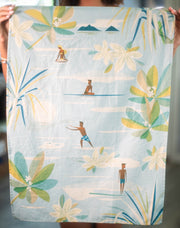 kitchen tea towel with hawaii artwork in light blue