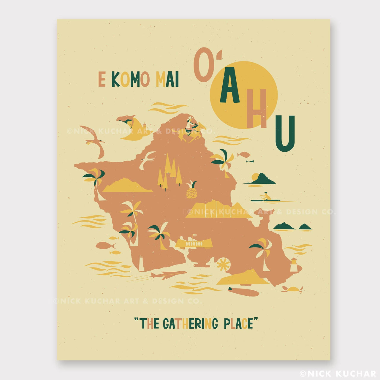 Oahu Map - 16x20" Art Print