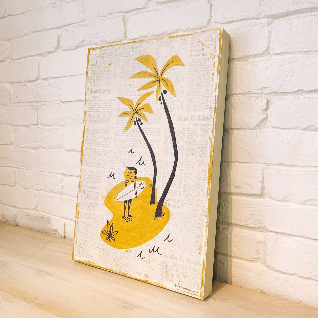 yellow and newspaper mixed media art original