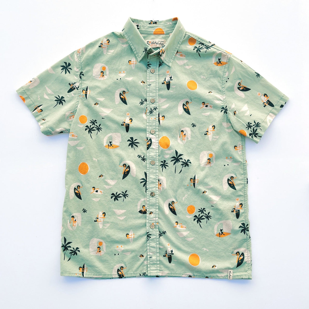 Wave Sliders Aloha Shirt - Aqua Green