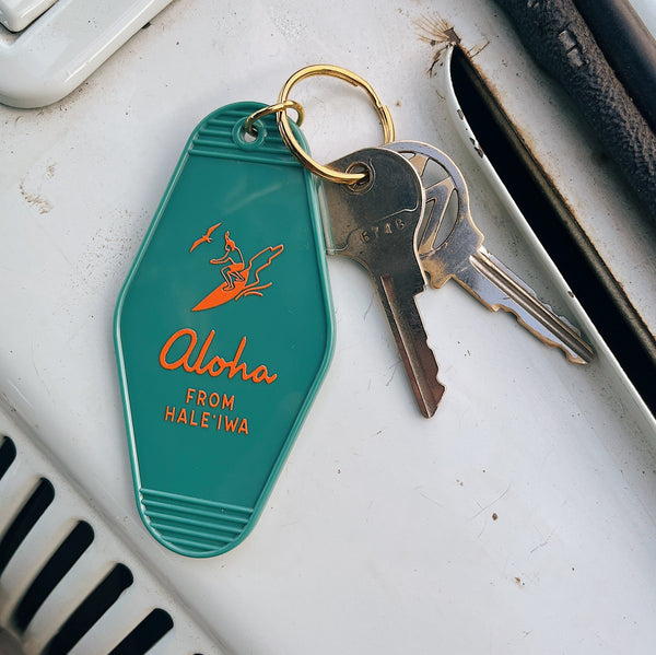 Aloha From Haleiwa Teal Green Motel Keychain